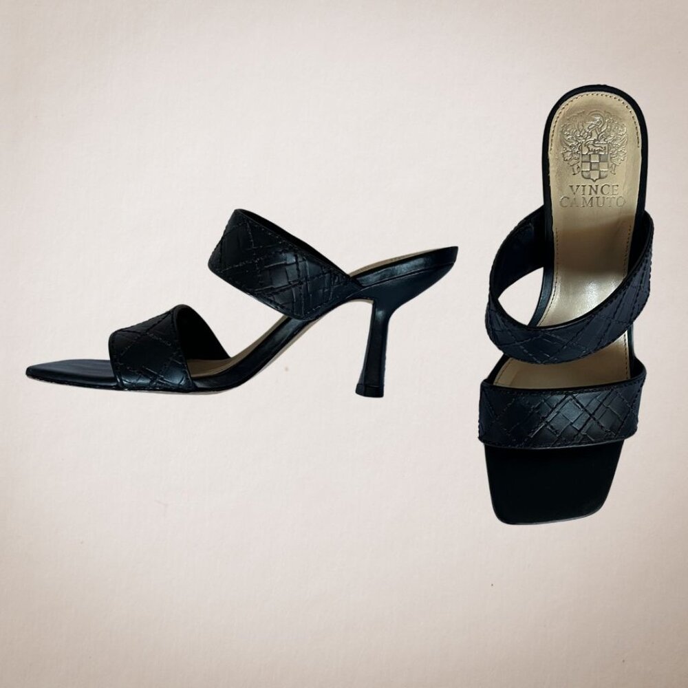 Vince Camuto Candialia Black Slip On Squared Open Toe Fashion Heeled Sandal
